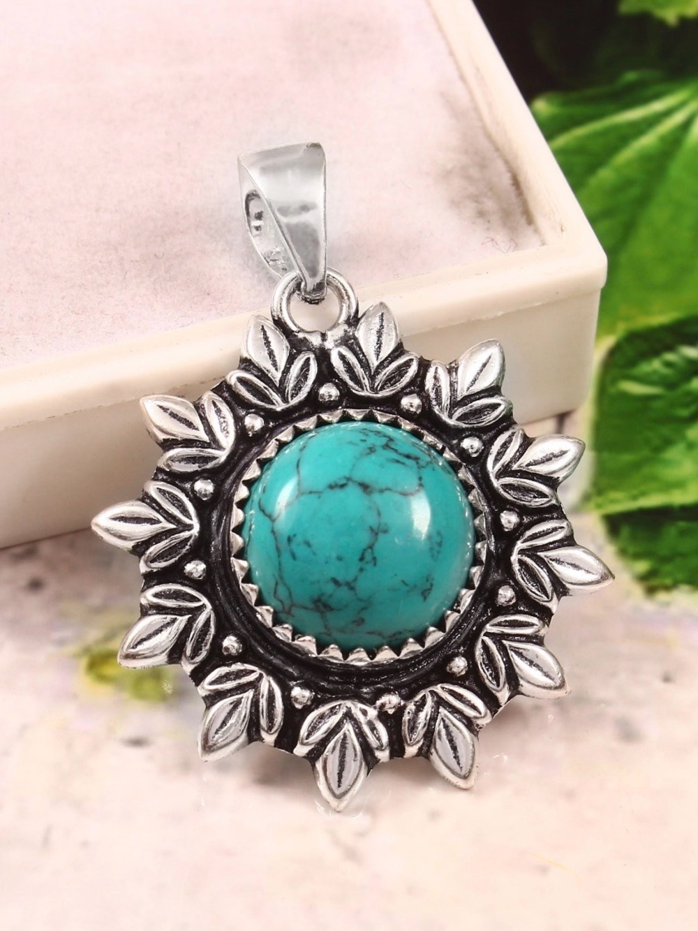 Handmade Sterling Silver Turquoise Flower Pendant